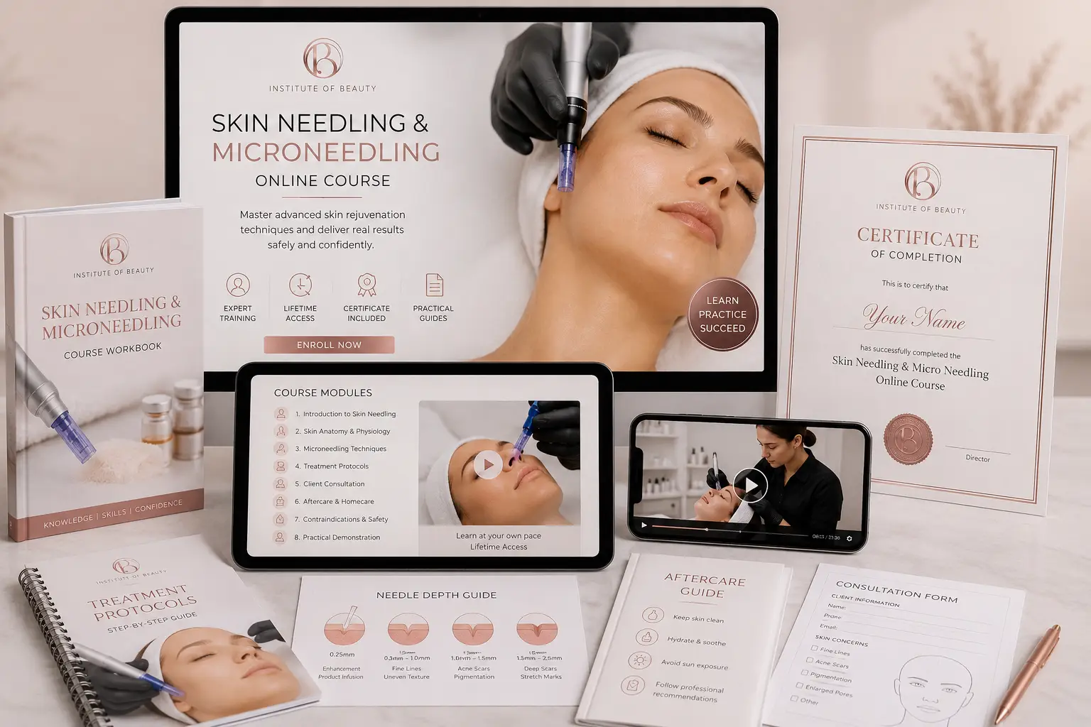 Institute of Beauty online skin needling course materials